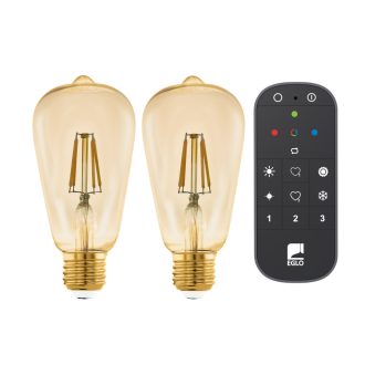   12256 EGLO E27-LED-ST64 500 lm 2200 K borostyán Zigbee 2 db fényforrás távirányítóval